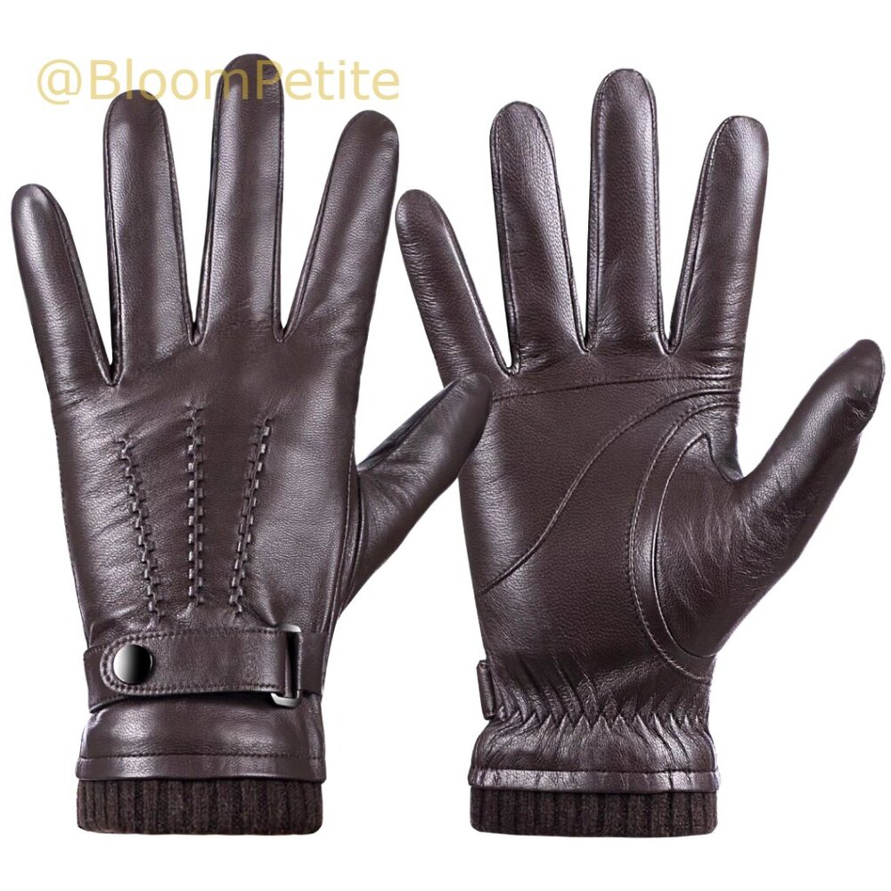Sheepskin Leather Gloves with Cashmere Lining, Touchscreen Driving Handwear